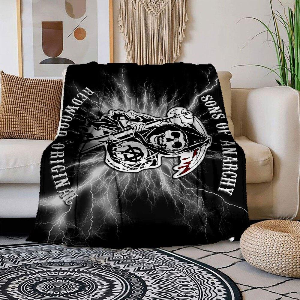 Redwood Original Sons of Anarchy Motorcycle Club Logo T-Shirt Blanket Flannel Throw Blanket for Sofa, Bed, Travel, Camping, Office, Couch, 150x180cm
