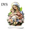 Spiritual Gift for Baptism Virgin And Angel Ornament, 2D Acrylic Religious Ornament with Catholic Statue Base, Table Centerpiece, Christian