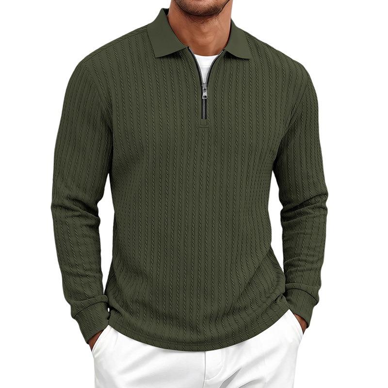 Men's Textured Stretch Knit Half Button Long Sleeve Sweatshirt Casual Top.