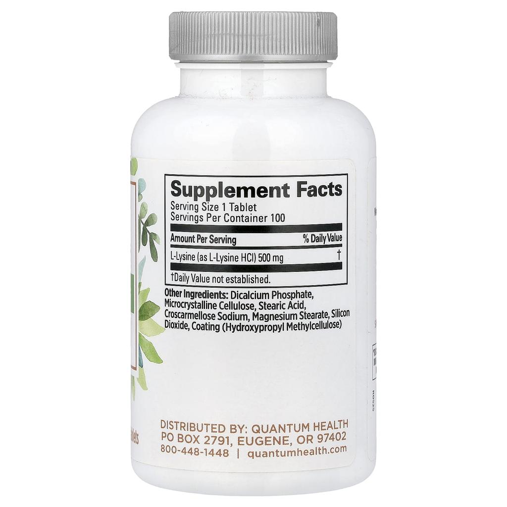 Quantum Health L-Lysine, 500 Mg, 100 Tablets