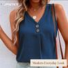 QICED Women's Fashion Casual Solid Color Print Sleeveless V-Neck Blouses & Shirts