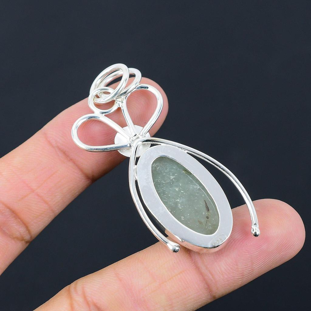 March Oval Aquamarine Gemstone Engagement Anniversary Pendant Sterling Silver