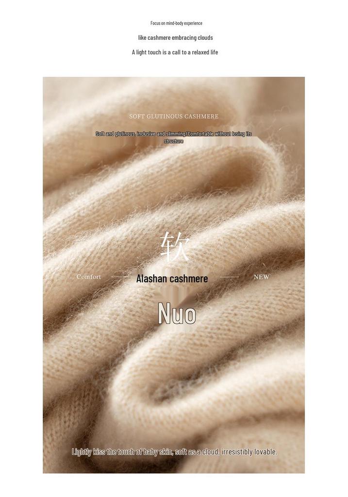 Pure Cashmere Color Block Round Neck Knit Sweater - Women's Long Sleeve Loose Fit Base Layer for Fall/Winter