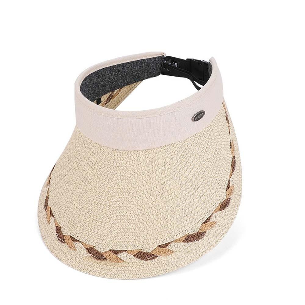 Portable Wide Brim Woven Cap Solid Color Sunscreen Empty Top Hat Travel Straw Visor Cap  Summer