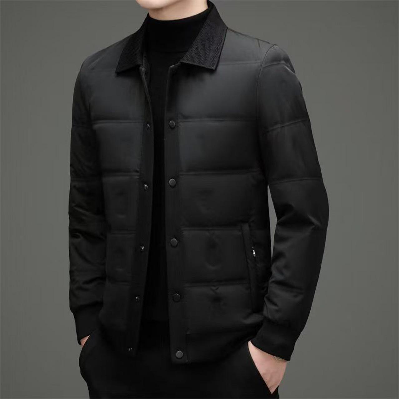 Мужская короткая зимняя пуховая куртка с лацканами 3XL чёрный