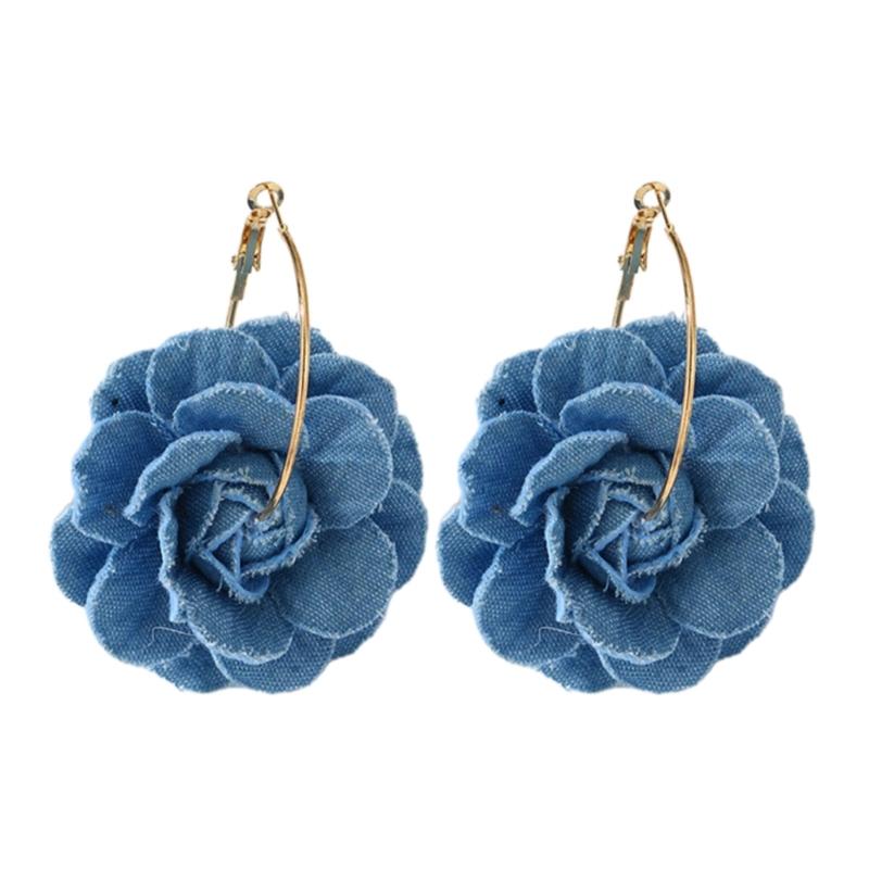 

Floral Drop Earrings Lightweight Camellia Earrings Allergy Free Blue Flower Ear Pendants Handmade Denims Ornament