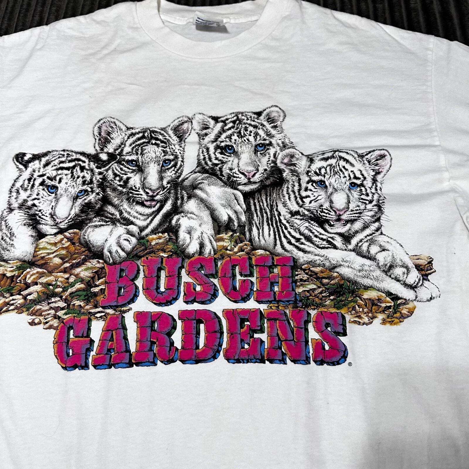 

Vintage Busch Gardens T-Shirt Mens XL White Tiger Cubs Single Stitch USA Made S