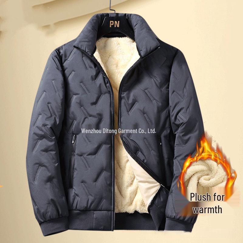 Men s Trendy Fleece-Lined Stand Collar Oversized Windproof Jacket L [100-115 lbs]