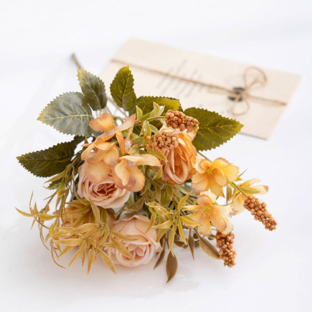 Autumn-Inspired Nordic Silk Rose Bouquet – Artificial Floral Decor for Home & Living Room
