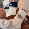 Ladies Spring Vintage Button Bow College Boneless Mid Barrel Stack Socks