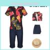 Authentic One Piece Cosplay Costume For Men Stylish Floral Shirt And Straw Hat Set
