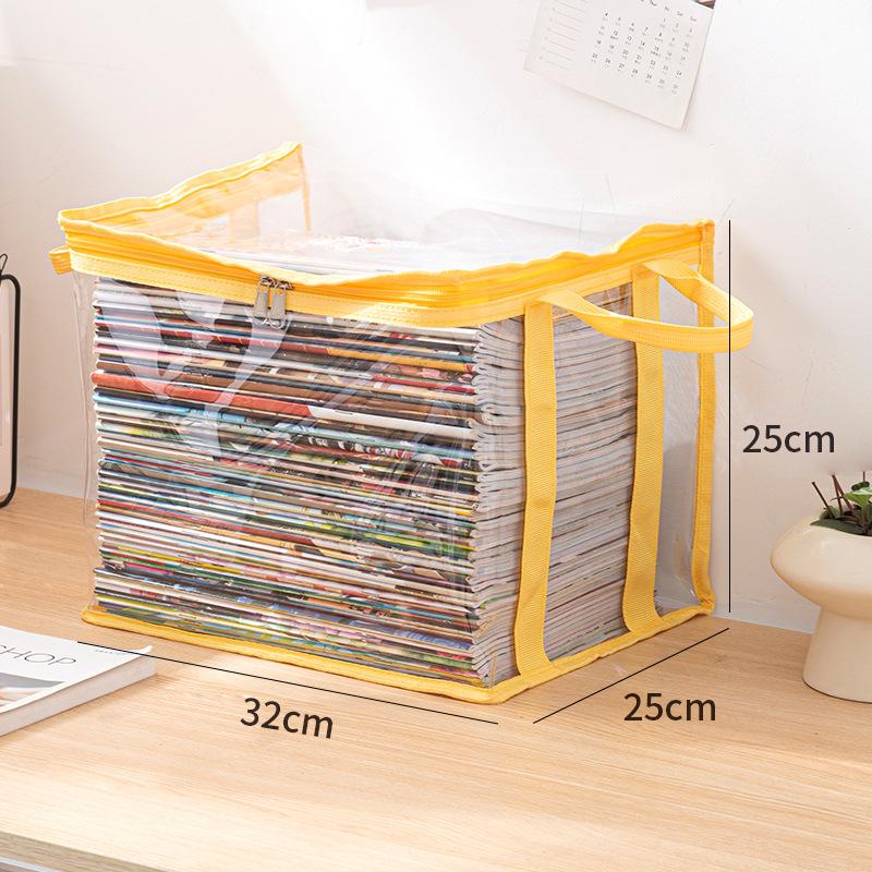 Transparent Foldable Book Storage Organizer With Zipper Lid Portable Handles For Home Office Student Dorm Use