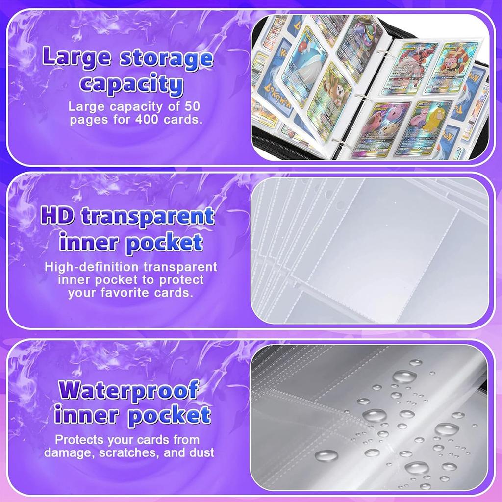Card Album 4 Compartments, 400 Slots, with Handle, YOUKUKE Trading Card Binder