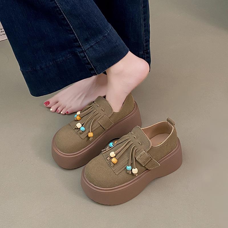 Platform Birkenstocks women's 2025 new autumn retro fringed pearl one-pedal loafers versatile single shoes