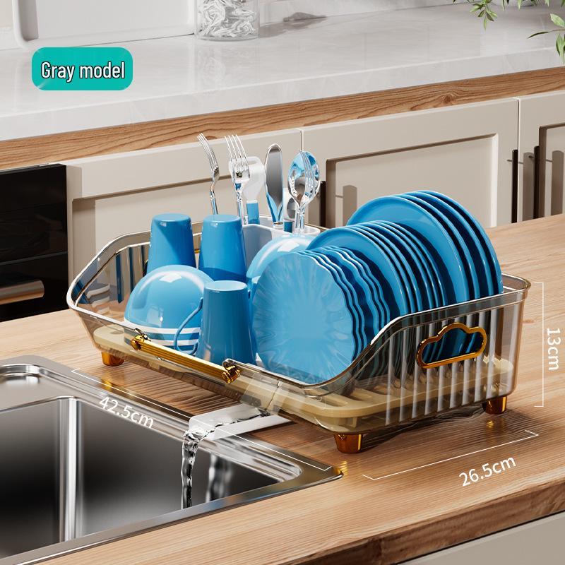 Zecheng Multi-functional Kitchen Dish & Bowl Rack with Draining & Storage for Utensils серый