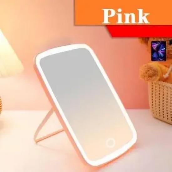 Specchio da tavolo con regolazione dell'angolo di 120°, a LED, con luce, portatile, pieghevole, per il trucco, per dormitorio, da tavolo, portatile, per vestirsi