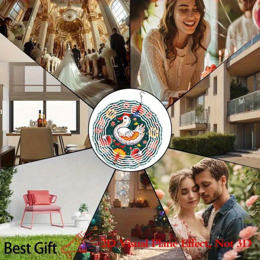 Floral Duck Round Art Wind Chime Metal Hanging Decor for Garden Patio Outdoor Indoor Holiday Decorations Durable Weather Resistant