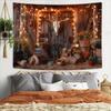 Western Boho Wall Tapestry Aesthetic Southwest Country Ranch Tapestry Retro Rustic Barn Door with Bull Skull Desert Cactus Cowboy Guitar Texas Hippie