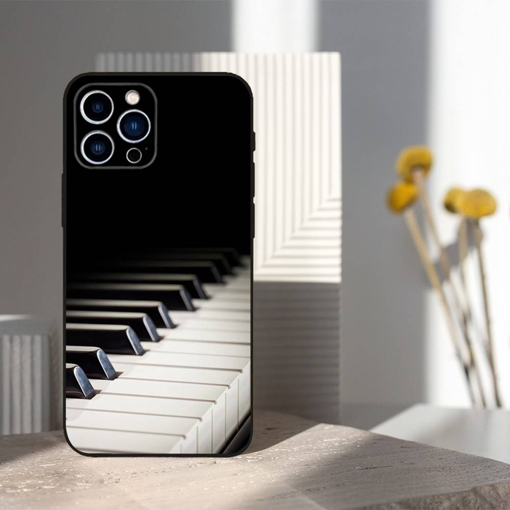 Keyboard Art Piano Phone Case For iPhone 16,15,14,17,13,12,11 Plus,Pro Max,XS,X,XR,SE,Mini,8,7,Soft Silicone Black Cover