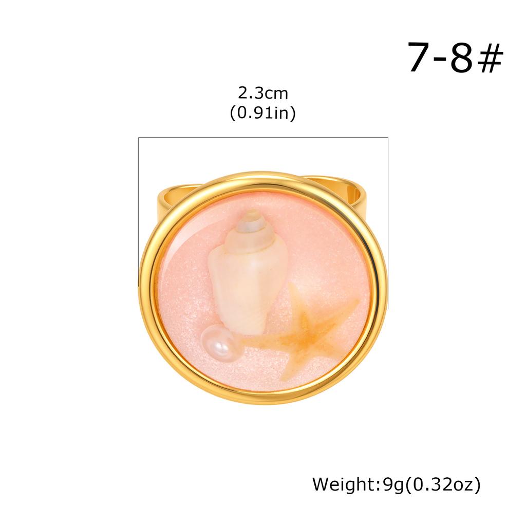 Ocean Resin Ring for Women Non-tarnish Stainless Steel Open Pink Blue Dopamine Summer Beach Jewelry Waterproof