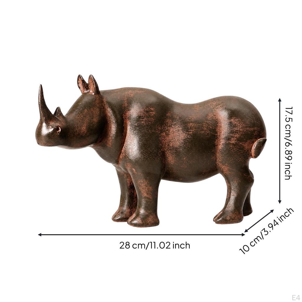 Resin Rhinoceros Figurine Distressed Animal Statue Vintage-Inspired for Office