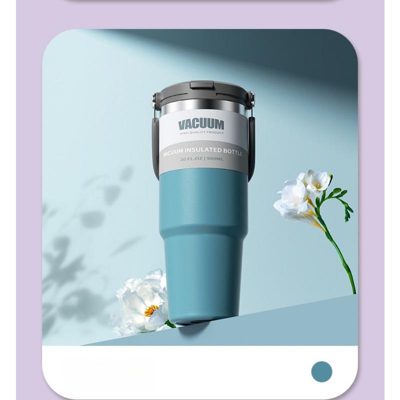 

1 шт. термос-чашка 30 унций, автомобильная чашка из нержавеющей стали, автомобильная чашка для льда, портативная гигантская вакуумная переносная трубочка для воды 30oz/900ML