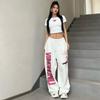Pantalon large taille haute pour femme avec grand imprimé coupe ample en viscose Pantalon décontracté Streetwear Usage quotidien