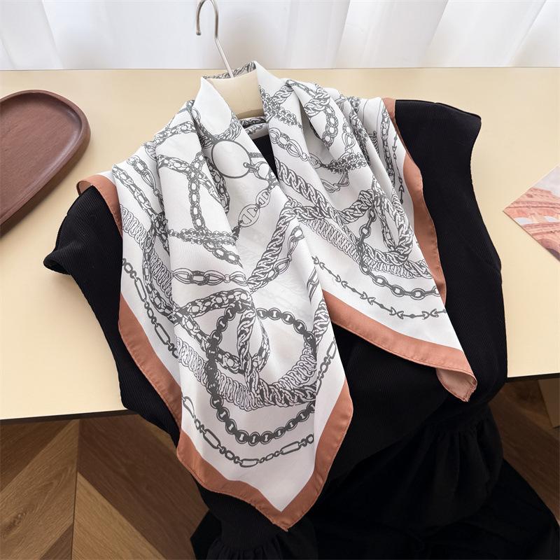 Chain temperament simulation silk printing silk scarf small square scarf high-end shawl sunscreen neck scarf headscarf female