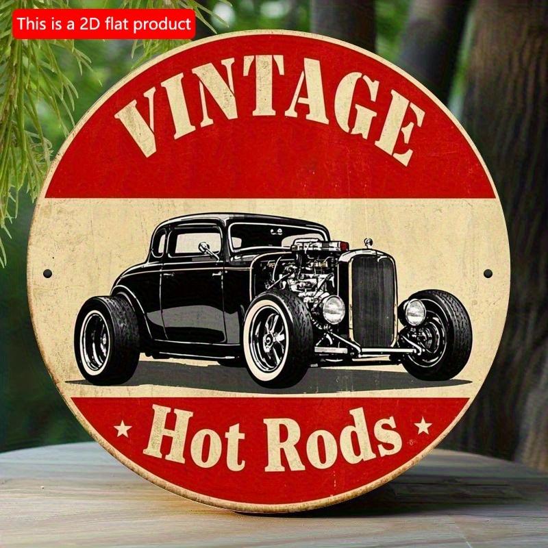 

2d Flat 20*20cm Retro Red Car Circular Wooden Plaque, Cool Retro Wall Decoration, Suitable for Home, Garage, Restaurant, Cafe, Wooden Wall Decoration 20*20cm