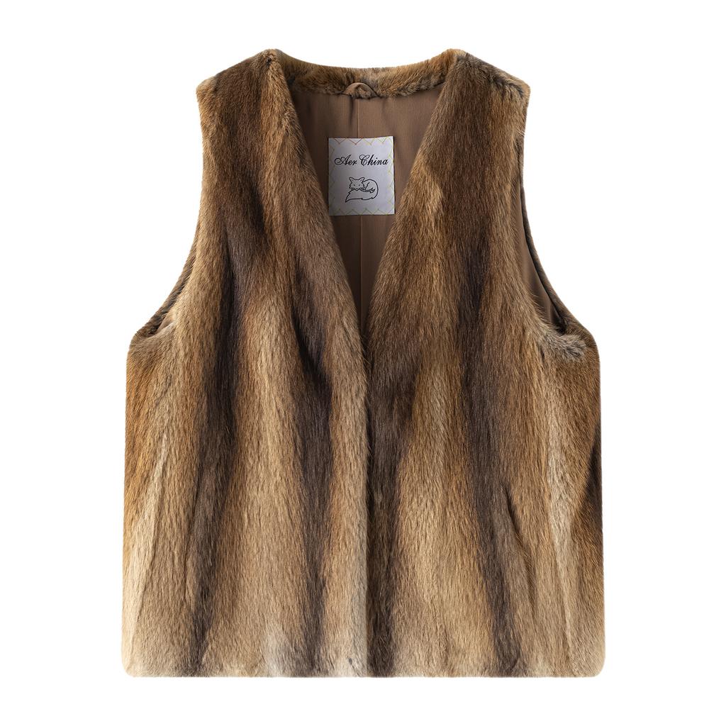 Full knife drawing process autumn and winter new imported primary color green root mink whole mink vest women's mink fur jacket