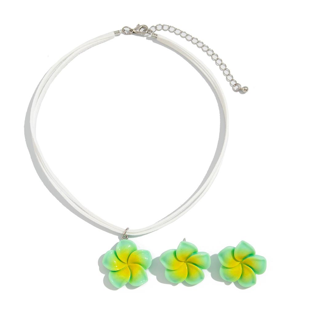 Accessories Cream Wind ins Summer Fashion Necklace Earrings Set Small Fresh Flower Dyed Necklace Accessories