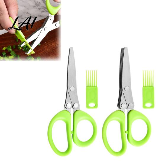 Comfortable Grip Herb Cutter Scissors with 5 Thickened Sharp Blades & Cleaning Comb Ergonomic Offset Handle Kitchen Gadget for Fresh Herbs