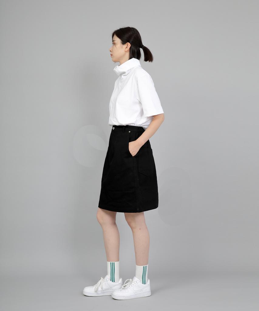 Seinteukeulu Wide Dome Half-Band Midi Skirt Wdm-1305 Black