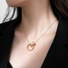 Rose Gold Interlocking Double Ring Diamond Necklace - Elegant Collarbone Accessory for Women