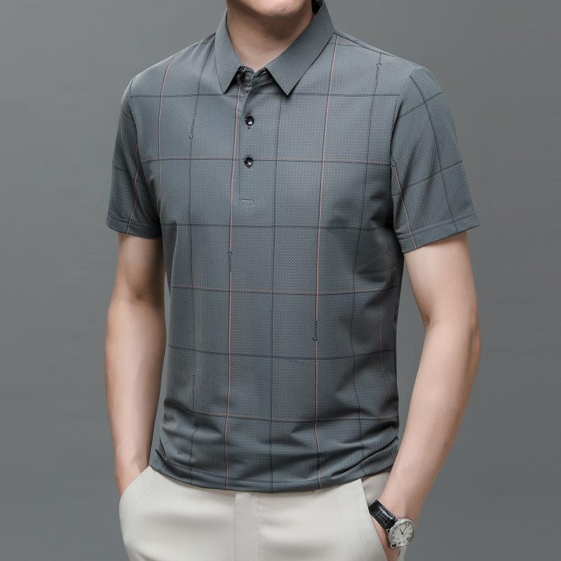 Printed Breathable Short-Sleeved T-Shirt Medium Blue Lapel Men'S Polo Shirt