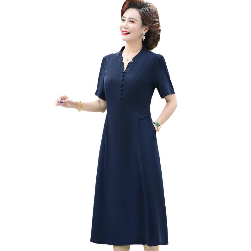 Summer 2025 Noble Lady Plus Size Dress - Short-Sleeved, Elegant Design for Middle-Aged & Elderly Women
