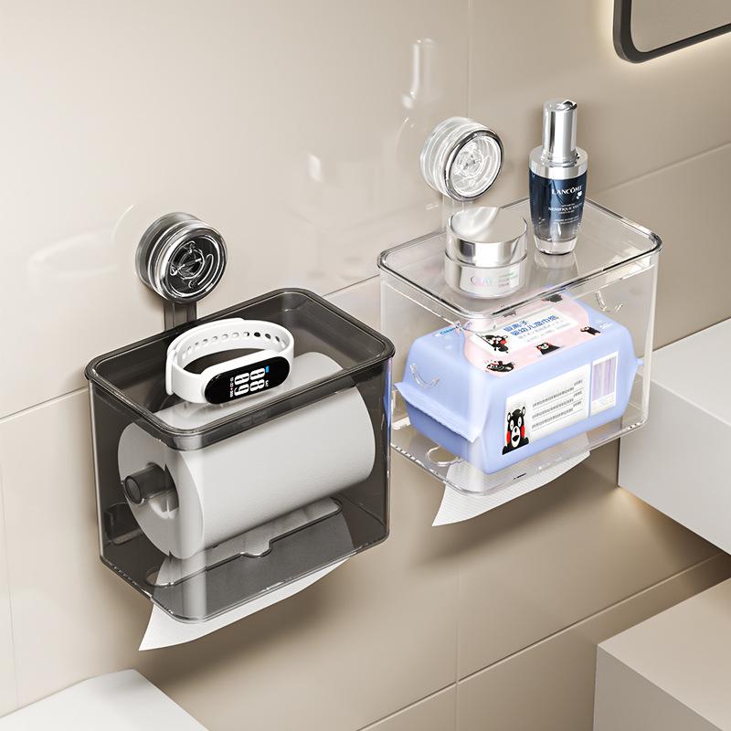 Wall-Mounted No-Punch Toilet Paper Dispenser and Storage Holder