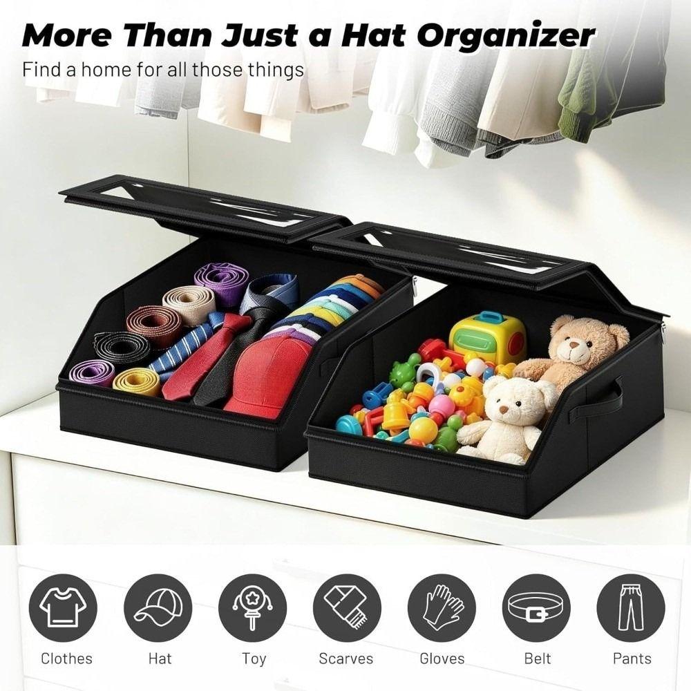 24 Cap Capacity Hat Storage Box Clear Window Cap Storage Case  Closet Storage