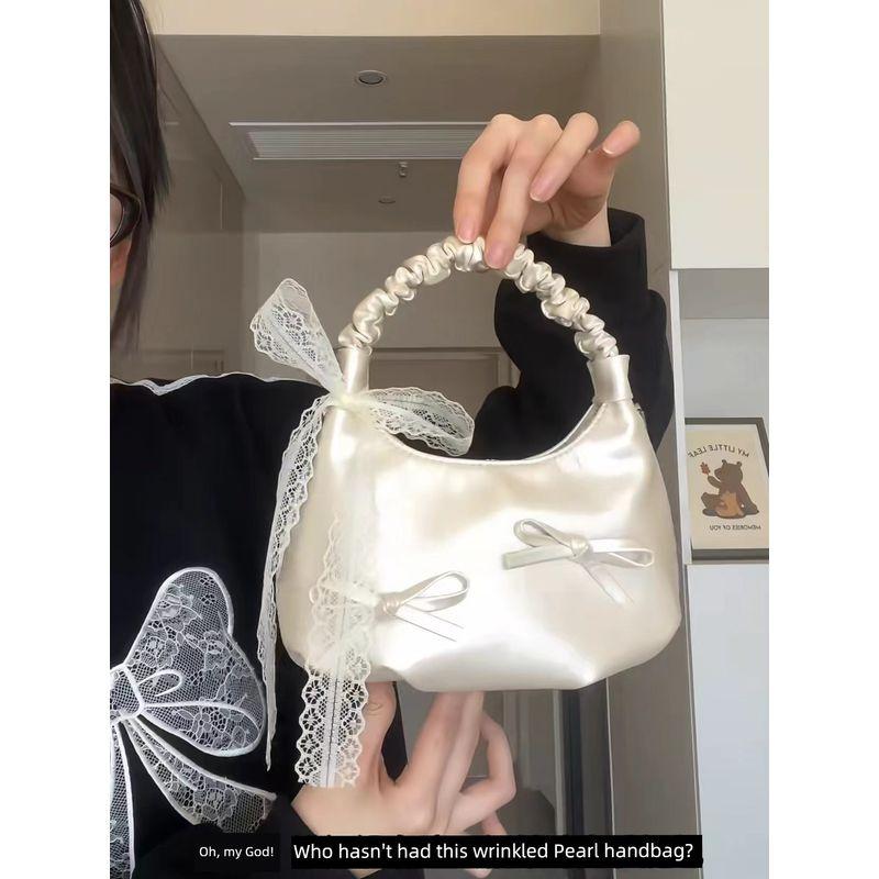 

Женская сумка Французская этническая стильная сумка-саквояж с бантами Сумка-облако 2025 Новое поступление Модная наплечная сумка-мессенджер Beige White