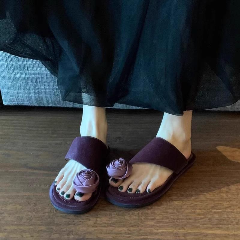 Flower Women Beach Slippers Clip Toe Shoes Woman Flats Sandals Summer 2025 Trend Dress Casual Flip Flops Comfort Slides Mujer