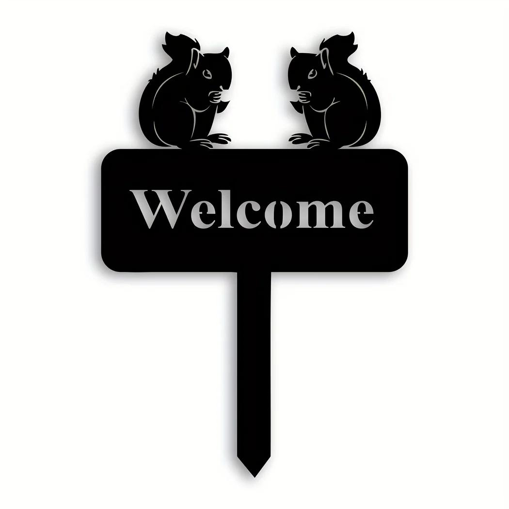 

1 шт. Металлический колышек для сада в виде белки, садовый знак «Добро пожаловать в Белку», адресный знак для Белки, декор для двора на открытом воздухе, подарок для сада чёрный