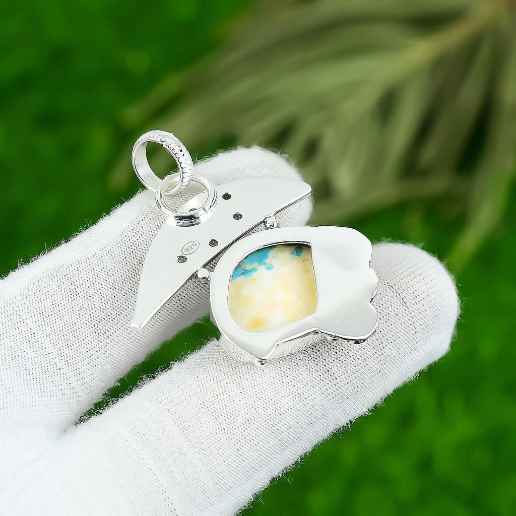 Natural Arizona Turquoise Gemstone Pendant 925 Sterling Silver Indian Jewelry