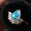 Water Droplet Shaped Blue Australian Treasure Inlaid with White Diamond Ring European and American Retro Water Droplet Food Ring