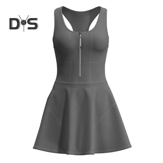 Damen-Sportkleid mit Brustpolstern, ärmellos, Racerback, Fitnesskleid mit Frontreißverschluss, Sicherheitsshorts, Sportbekleidung