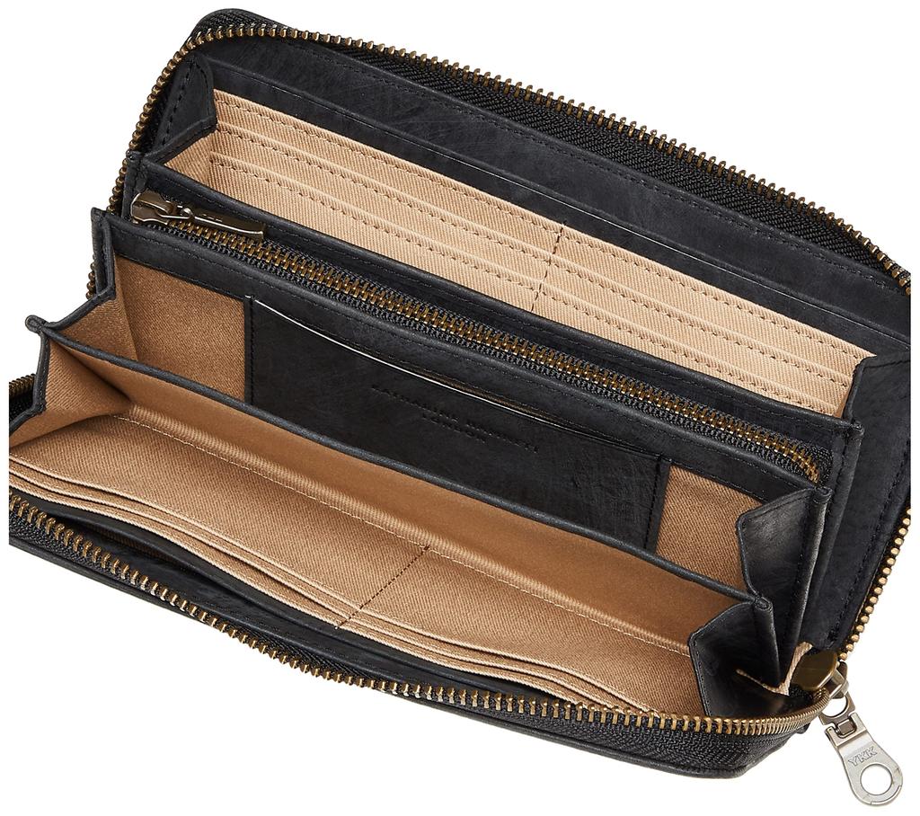 Hamnett Domestic Tanned Leather Hand Scratch Pattern Round Zipper Bundle Black [Catherine London] SCRUB" (vegetable Tanned) 490-50603