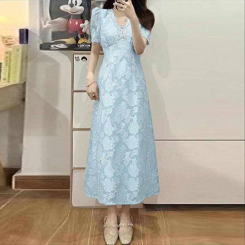 ZANZEA Women V-Neck Summer Short Sleeve Patchwork Lace Dress