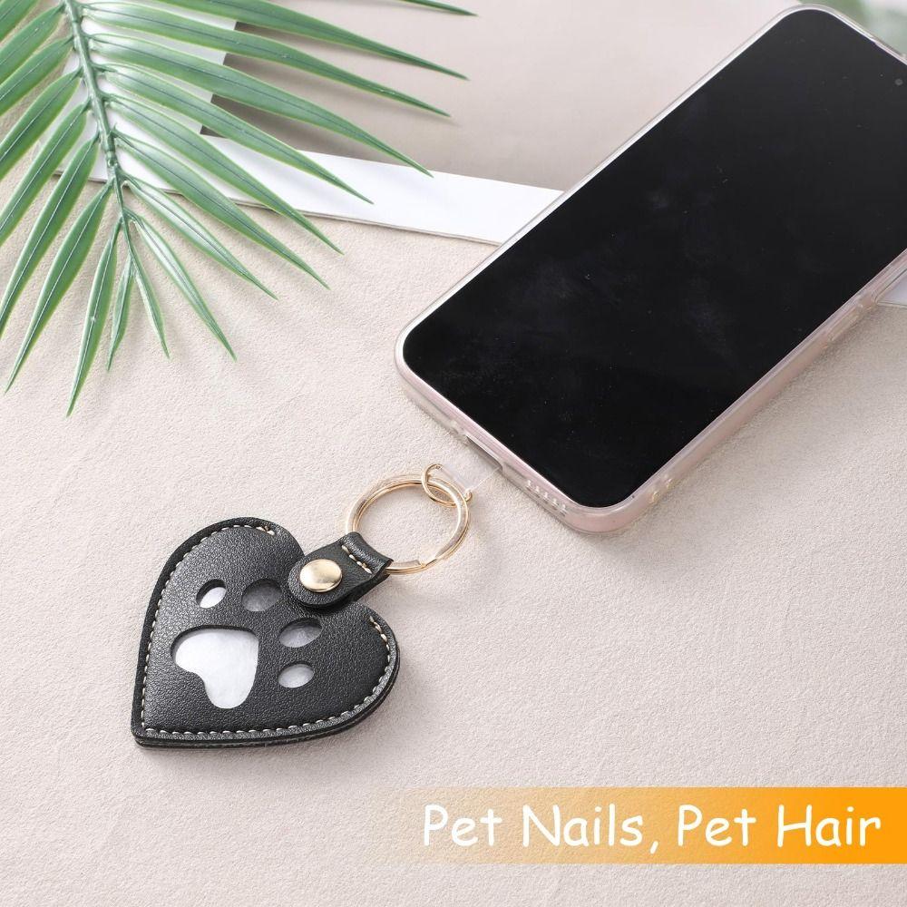 Mini Pet Hair Memorial Keychain PU Leather Cat Paw Keychain Cat Dog Hair Bag  For Pet Owner