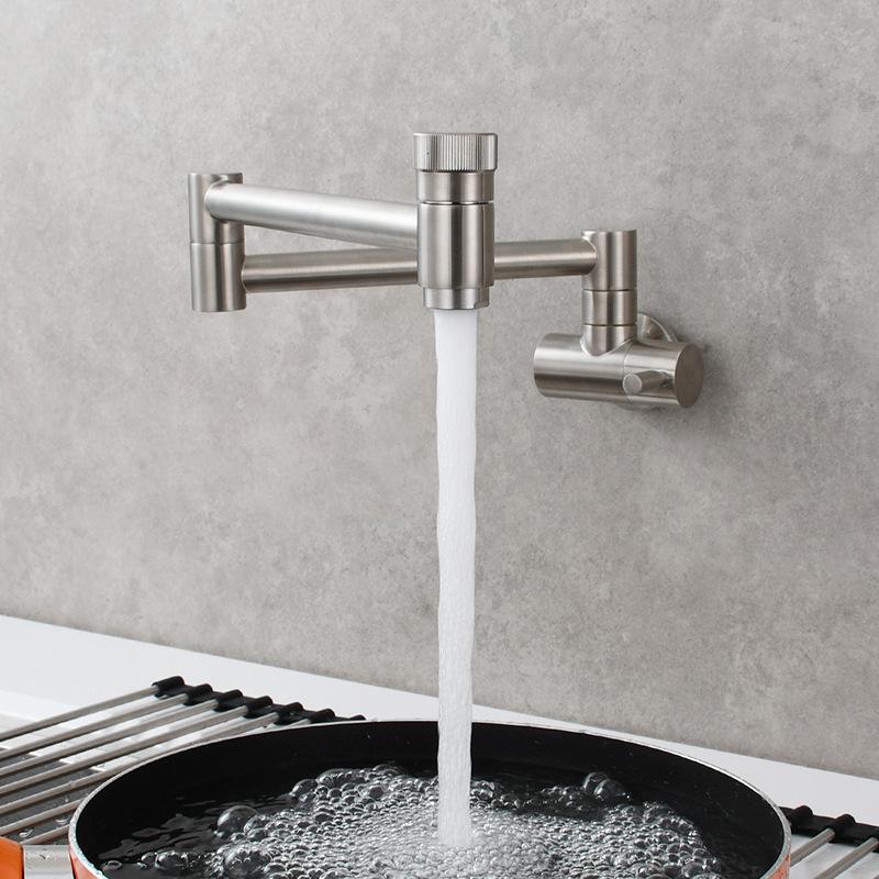 Brass Kitchen Wall Mounted Sink Faucet Rotary Folding Single Cold Faucet Single Hole Single Handle Vegetable Basin Tap
