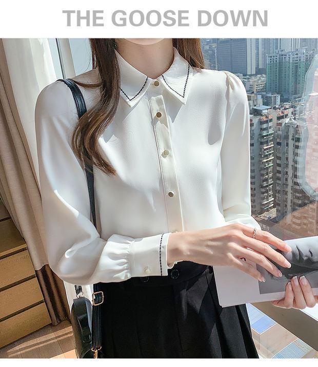 Women's White Chiffon Long Sleeve Shirt - 2025 Autumn Design Professional Formal Wear