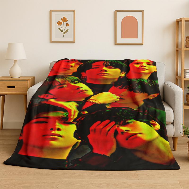 Kpop BBTS Fashion Group Star Flannel Blanket Soft Warm Throw Blanket for Bedroom Living Room Bed Travel Camping Picnic Gift